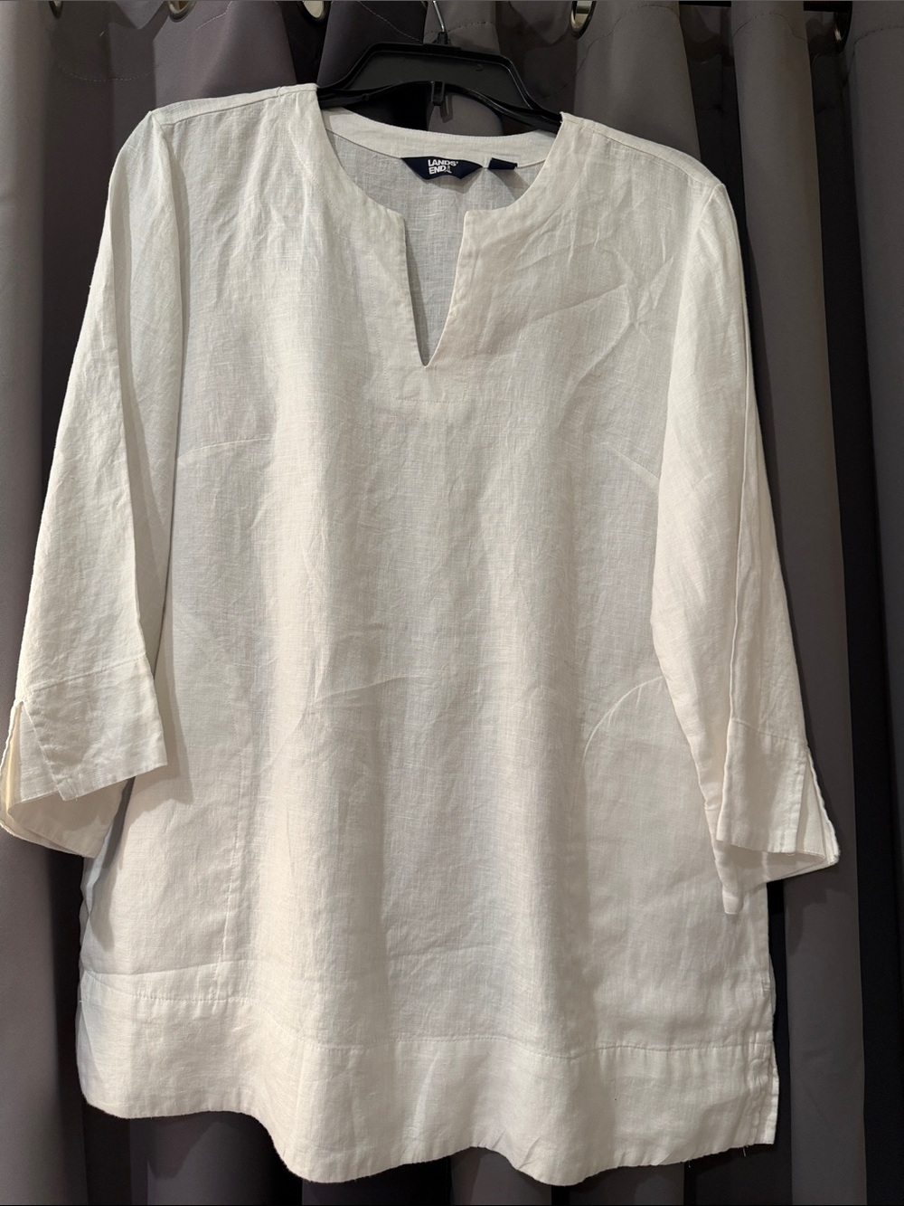 Lands' End Men's White Linen Split-V Tunic Shirt